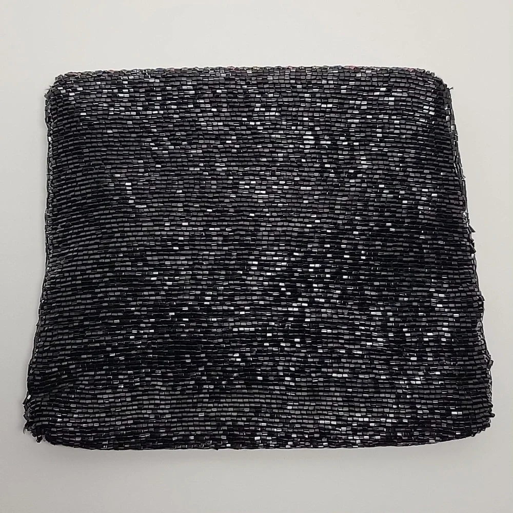 Vintage La Regale Black Multicolor Beaded Envelope Clutch Evening Handbag Purse